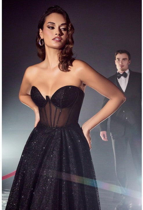 Black Sweetheart Corset Mesh Glitter Sparkle A Line Gown