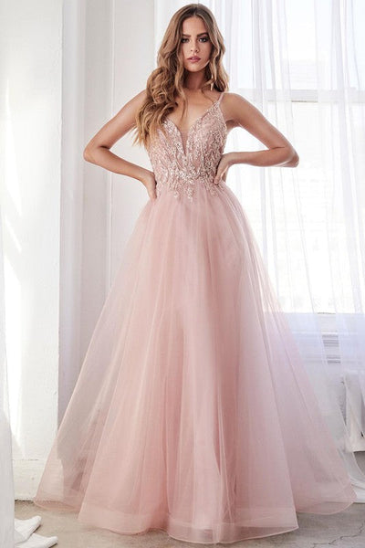 Glittered Sequin Dusty Rose Embroidered Lace Tulle Gown