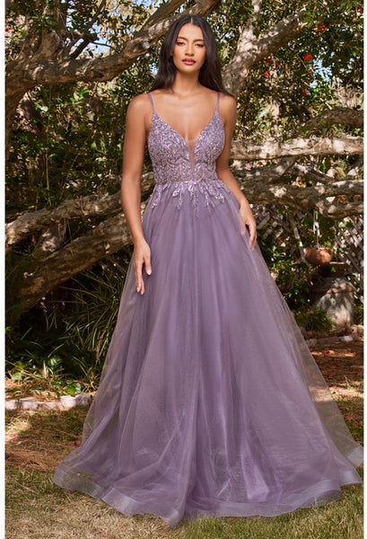 Glittered Sequin Orchid Purple Embroidered Lace Tulle Gown