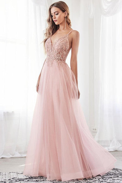 Glittered Sequin Dusty Rose Embroidered Lace Tulle Gown