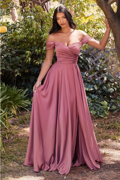 Sweetheart Mauve Rose Satin A-Line Off The Shoulder Dress