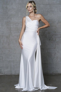 Stunning White Asymmetric Stretchy Evening Gown