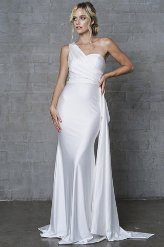 Stunning White Asymmetric Stretchy Evening Gown