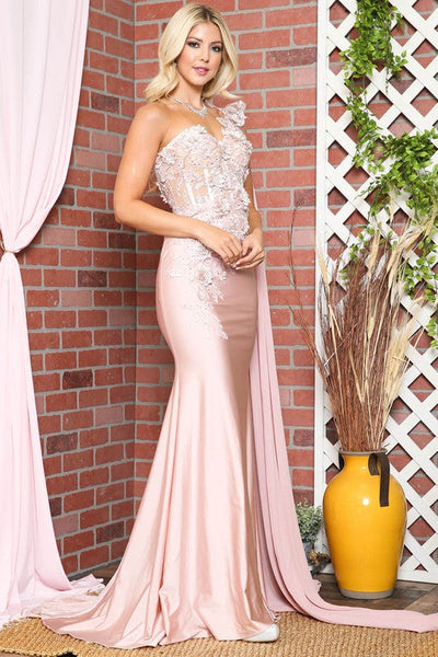 Elegant Off Shoulder Rose Gold Mermaid Gown