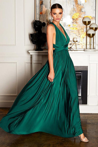 Sardinia Emerald Halter Wrap Ruched Maxi Dress