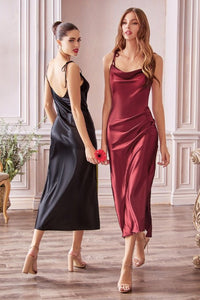 Santorini Burgundy Slim Fit Satin Midi Dress