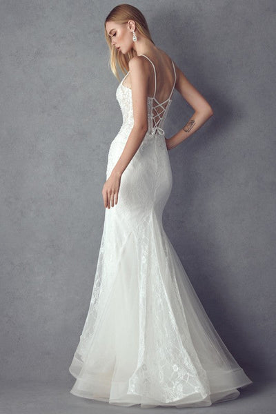 Laced Illusion Top White Sleeveless Mermaid Gown