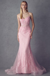 Laced Illusion Top Baby Pink Sleeveless Mermaid Gown