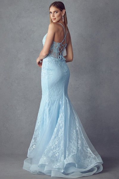 Laced Illusion Top Baby Blue Sleeveless Mermaid Gown