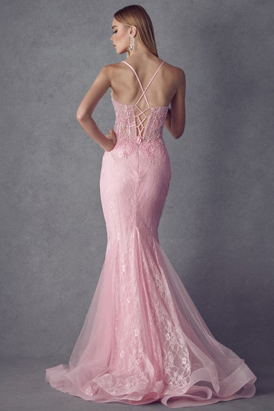 Laced Illusion Top Baby Pink Sleeveless Mermaid Gown