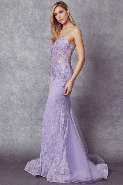 Laced Illusion Top Lilac Sleeveless Mermaid Gown