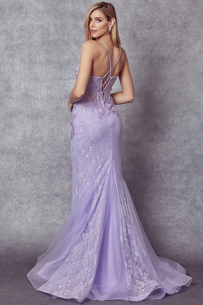 Laced Illusion Top Lilac Sleeveless Mermaid Gown