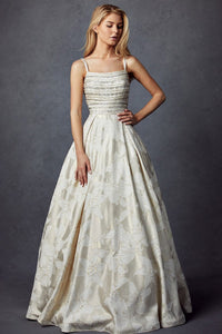 Cream Jacquard Sleeveless Ball Gown