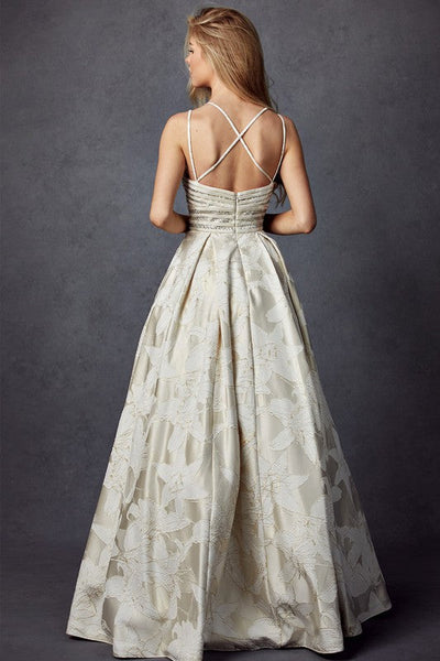 Cream Jacquard Sleeveless Ball Gown