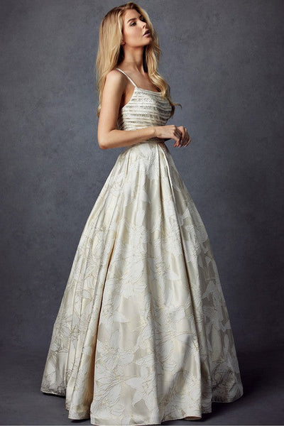 Cream Jacquard Sleeveless Ball Gown