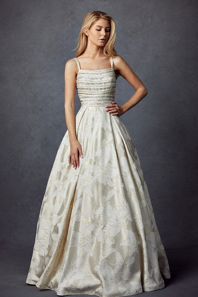 Cream Jacquard Sleeveless Ball Gown