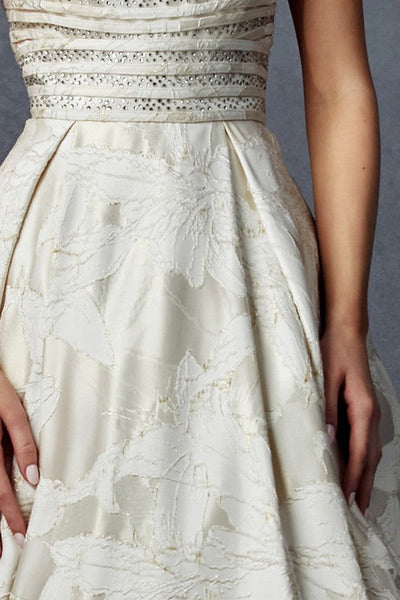 Cream Jacquard Sleeveless Ball Gown