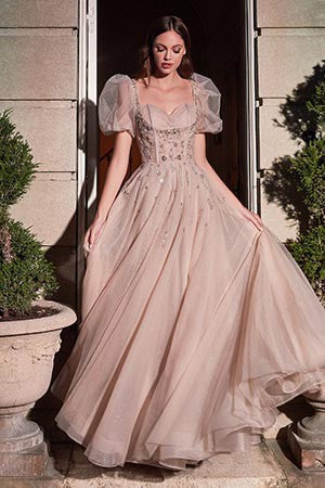 Lucy Rose Champagne Puff Sleeve Sweetheart Ball Gown