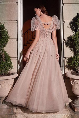 Lucy Rose Champagne Puff Sleeve Sweetheart Ball Gown