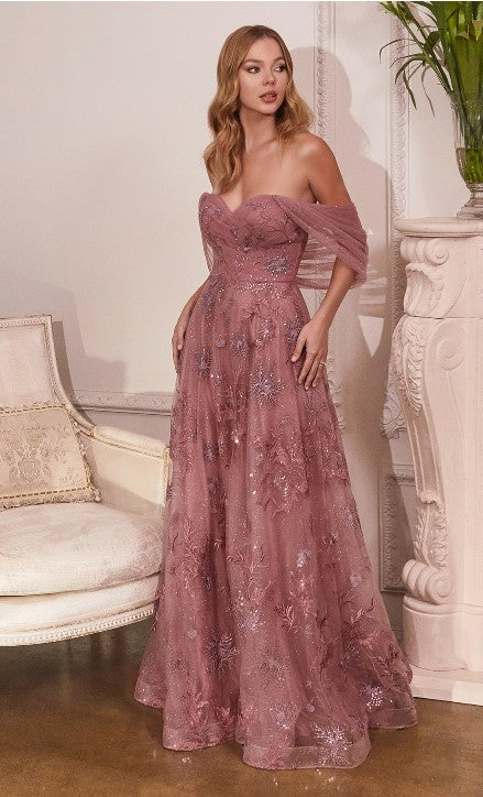 Dreamy Blush Sweetheart Lace Chiffon Off Shoulder Tulle Gown