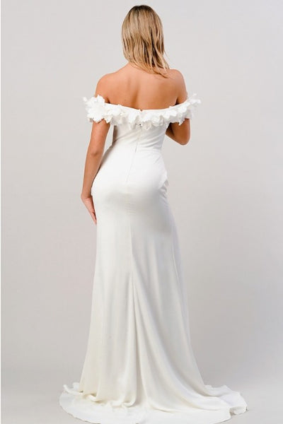 Whitsunday Satin Off Shoulder Rosette Gown