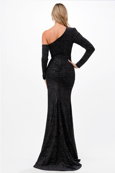 Lovely Long Sleeve One Shoulder Velvet Gown