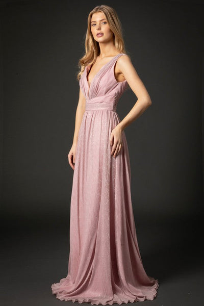 Lilac Sleeveless Deep V-Neck Metallic Maxi Dress