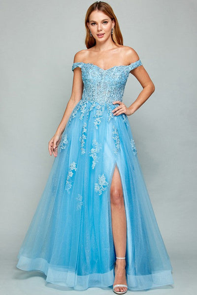 Sweetheart Blue Off Shoulder A Line Prom Dress