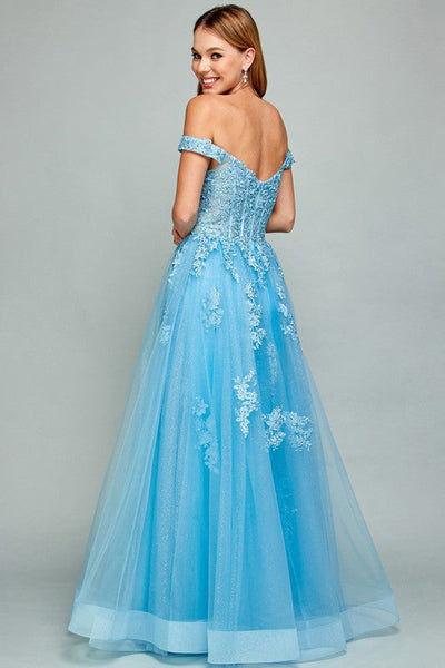 Sweetheart Blue Off Shoulder A Line Prom Dress