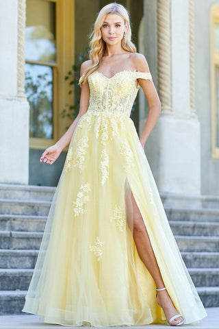 Sweetheart Yellow Off Shoulder A Line Prom Dress