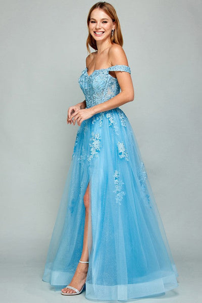 Sweetheart Blue Off Shoulder A Line Prom Dress