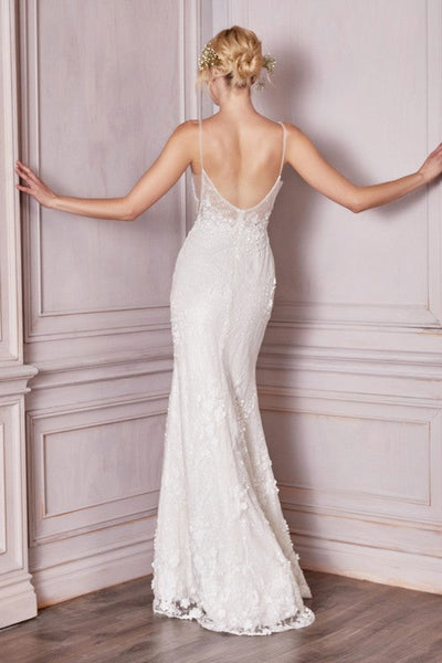 Beautiful Off White Floral Lace Scoop Back Bridal Gown