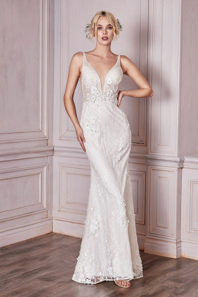 Beautiful Off White Floral Lace Scoop Back Bridal Gown