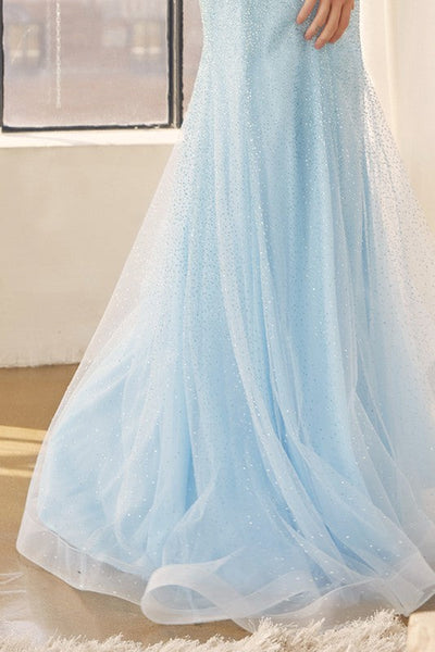 Ice Blue Glitter Overlay Trumpet Dress