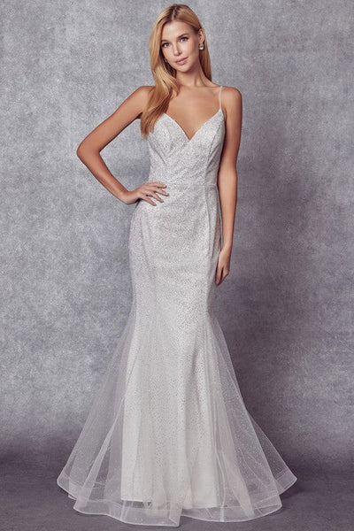 White Glitter Overlay Trumpet Dress