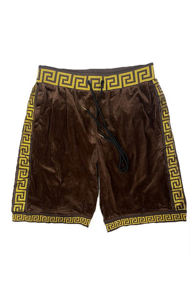 Men's Black-Gold Status Print Velour Shorts Suede Shorts