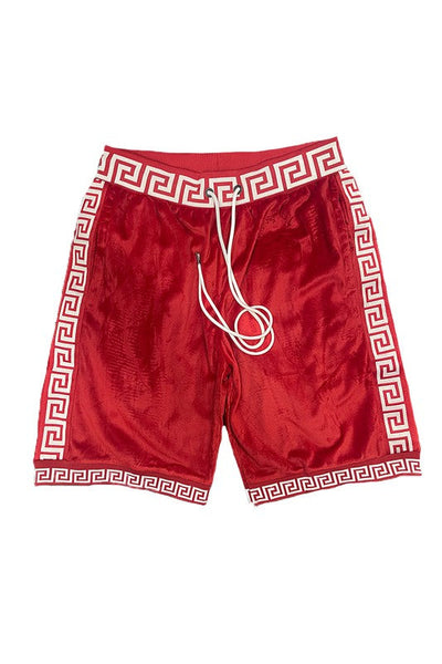 Men's Burgundy-Gold Status Print Velour Shorts Suede Shorts