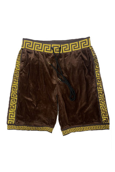 Men's Burgundy-Gold Status Print Velour Shorts Suede Shorts