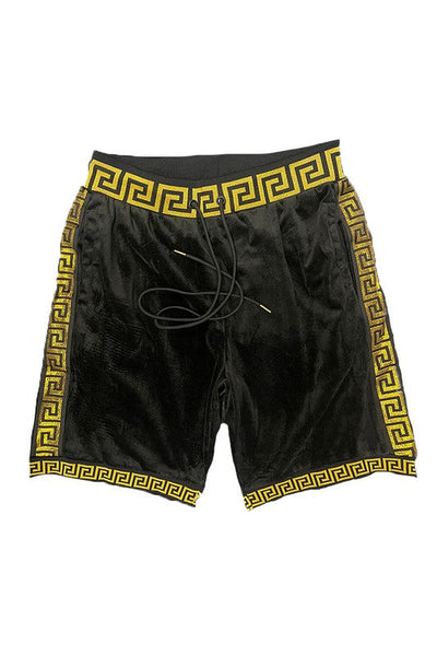 Men's Burgundy-Gold Status Print Velour Shorts Suede Shorts