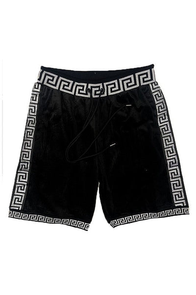 Men's Black-Gold Status Print Velour Shorts Suede Shorts