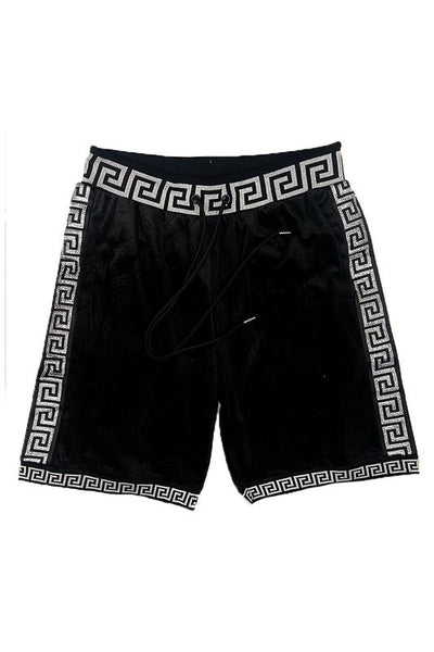 Men's Burgundy-Gold Status Print Velour Shorts Suede Shorts