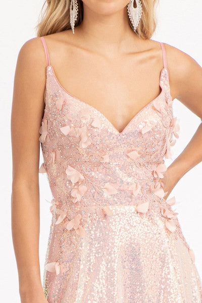 Rose Gold Iridescent Sequin V-Neck A-Line Dress