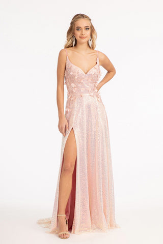 Rose Gold Iridescent Sequin V-Neck A-Line Dress