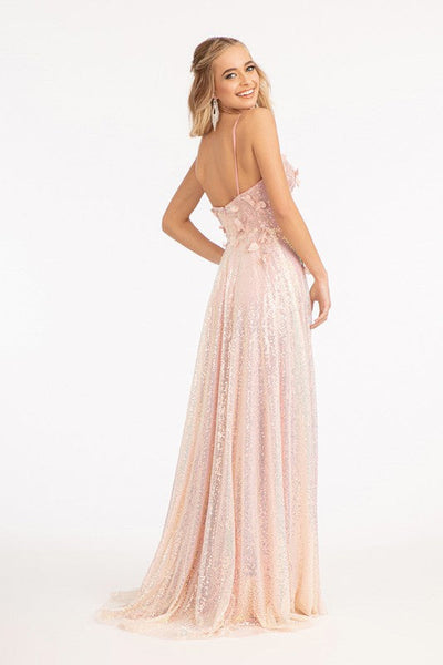 Rose Gold Iridescent Sequin V-Neck A-Line Dress