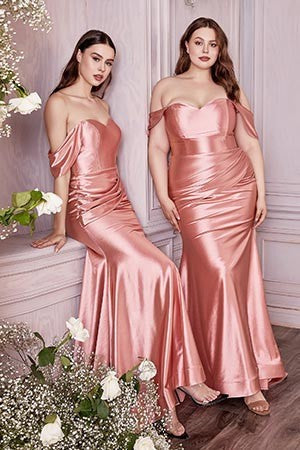 Satin Goddess Off Shoulder Silver Sweetheart Maxi Gown