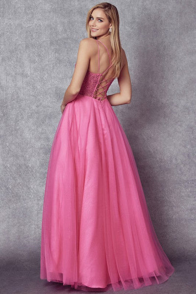 Dreamy Pink Satin Tulle Embellished Lace Up Gown