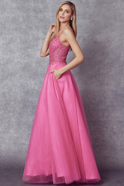 Dreamy Pink Satin Tulle Embellished Lace Up Gown