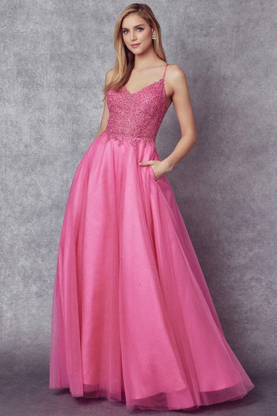 Dreamy Pink Satin Tulle Embellished Lace Up Gown