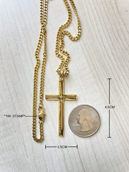 18K Gold Chain Style 22'' Cuban Link Diamond Cut Religious Beveled Edge