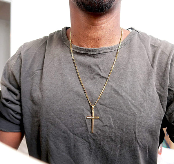 18K Gold Chain Style 22'' Cuban Link Diamond Cut Religious Beveled Edge